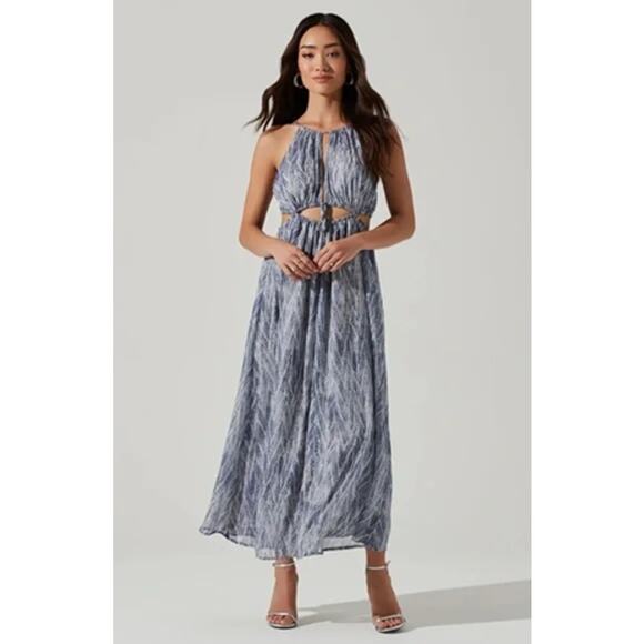 ASTR the Label Cutout Halter Dress Blue Snake Size M - Picture 1 of 9
